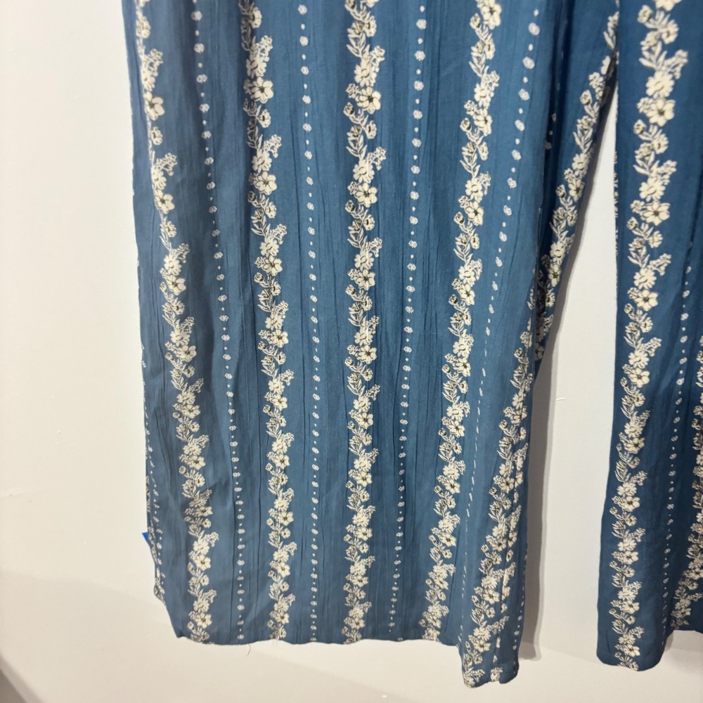 Angie Womens Blue Floral Stripe Wide Leg Smocked Back Tie Waist Pants Size M NEW - Picture 4 of 9
